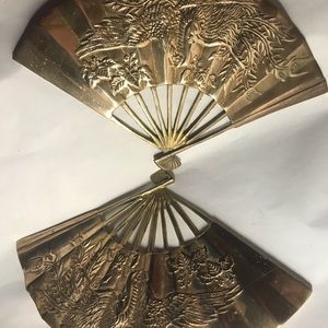 2 Vintage Brass Chinese  Dragon Wall Art Fans